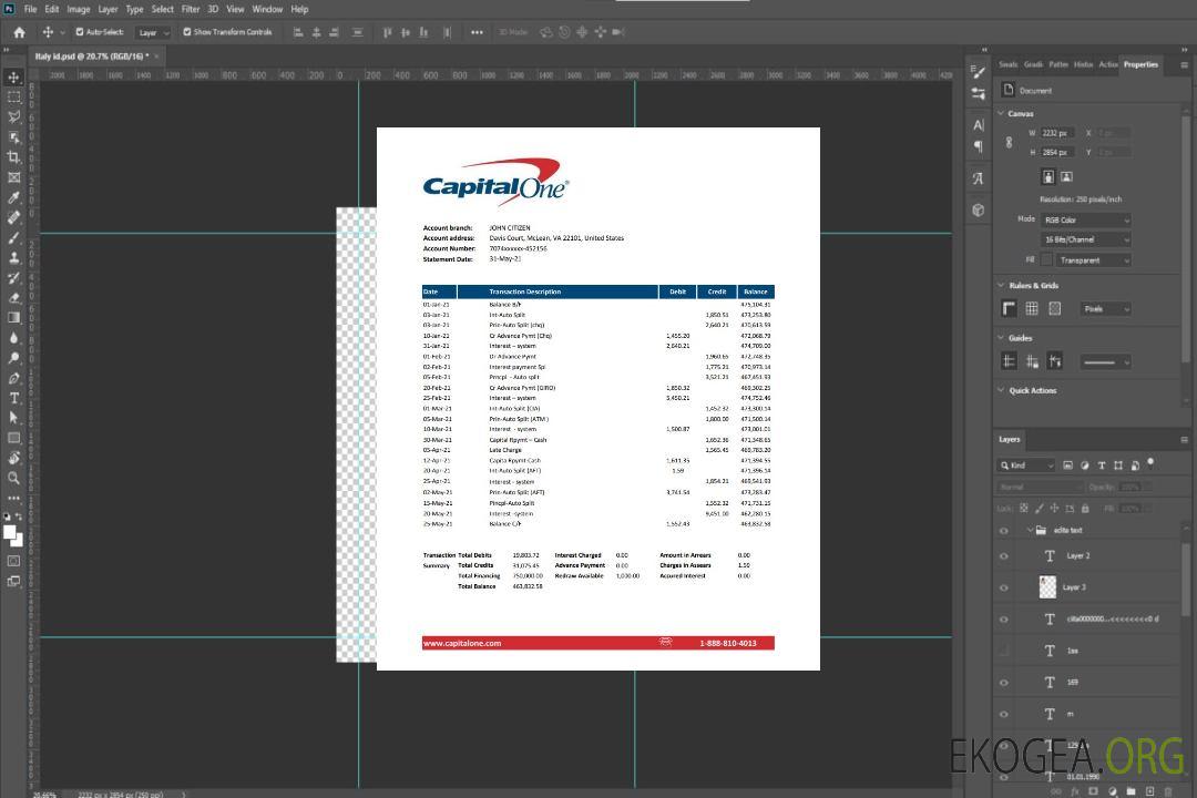 Modèle de relevé bancaire USA Capital One facile à remplir au format Excel et PDF template
